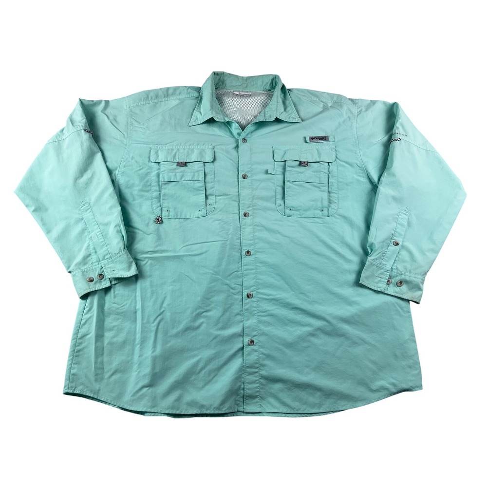 Columbia PFG Omni Shade Bahama Fishing Shirt Mens XXL Seafoam Green Long Sleeve